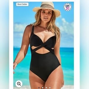 Swimsuits For All NWT 14 Black Cut Out Underwire One Piece Swimsuit